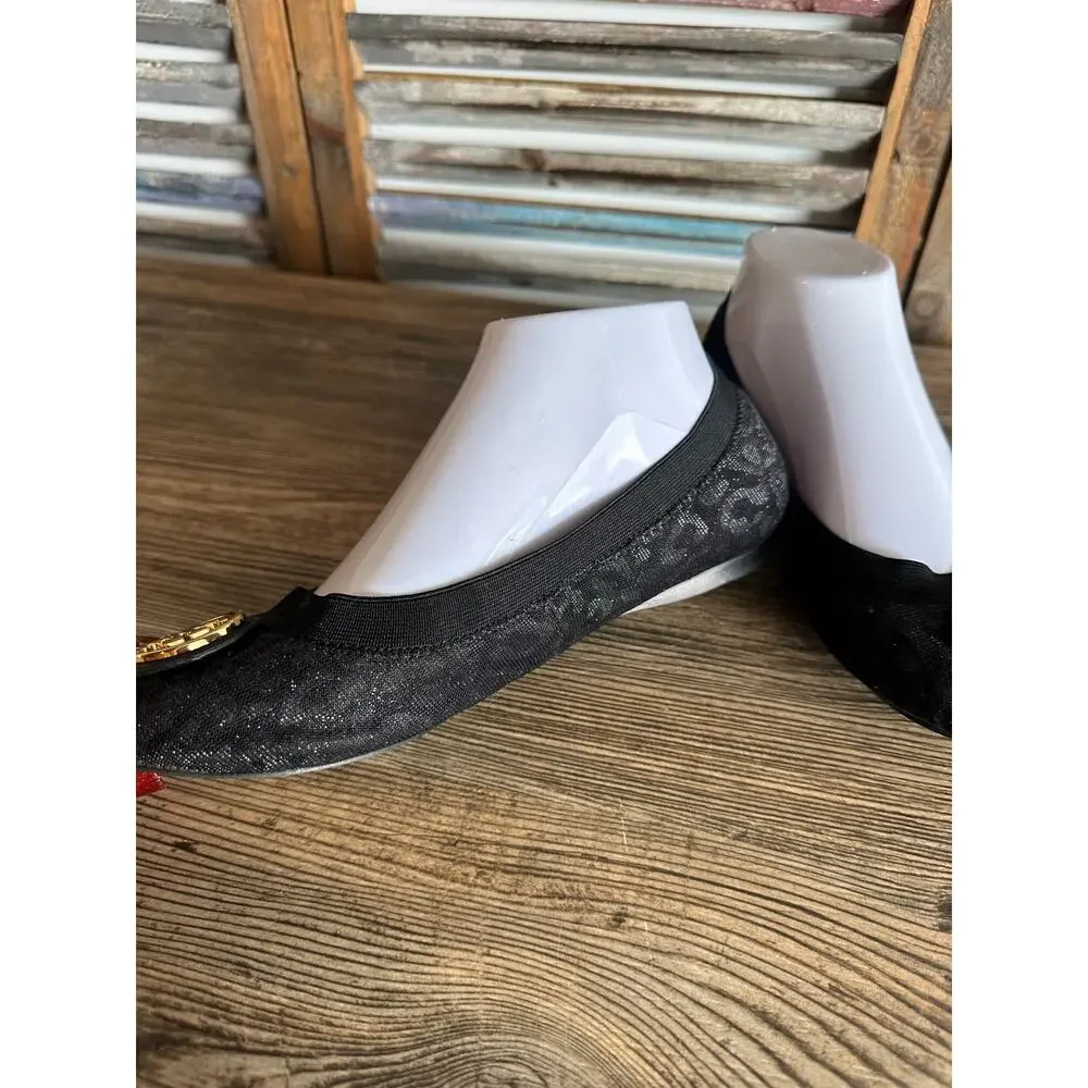 Tory Burch Caroline Ballet Flats 7.5 M Black Gray Animal Print